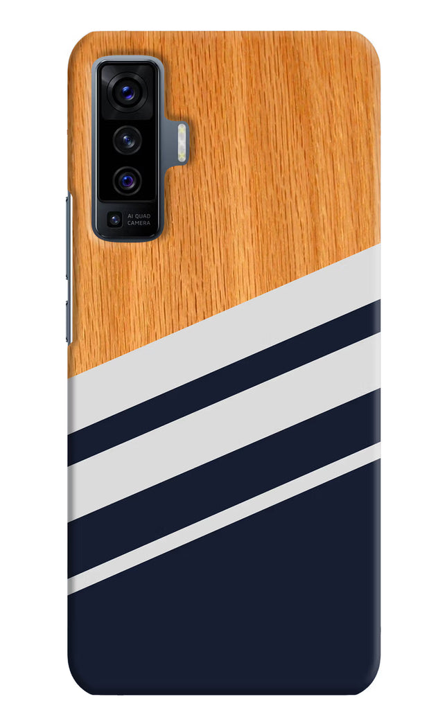 Blue and white wooden Vivo X50 Hard Case Back Cover by Casekaro