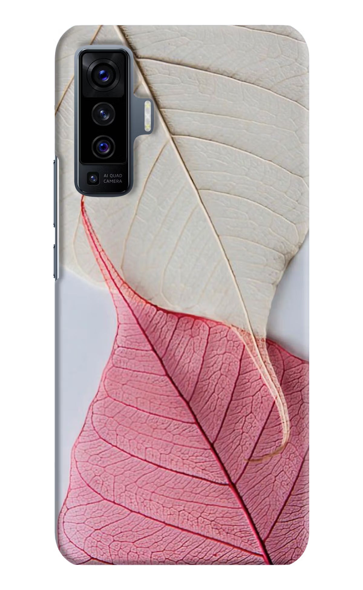 White Pink Leaf Vivo X50 Hard Case Back Cover by Casekaro