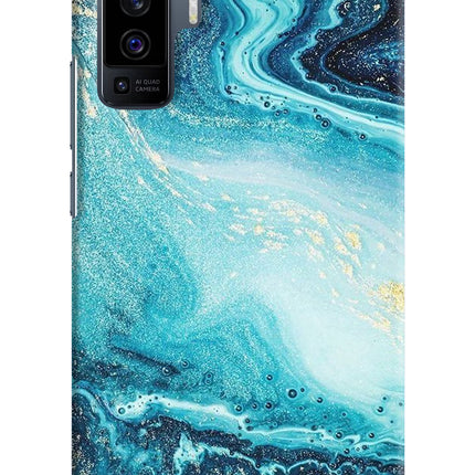 Blue Glitter Marble Vivo X50 Hard Case Back Cover by Casekaro