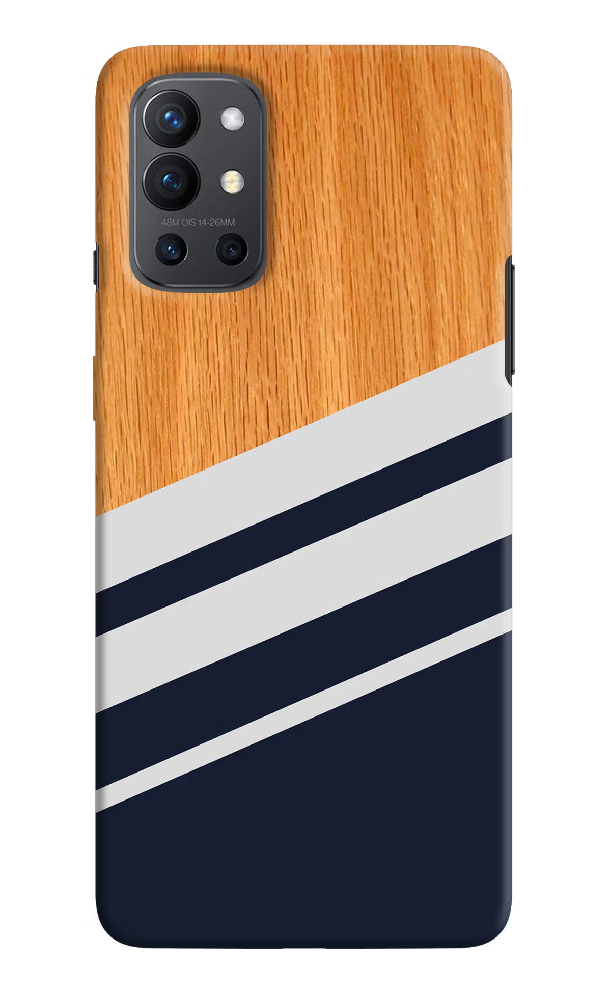 Blue and white wooden Oneplus 9R Hard Case Back Cover by Casekaro