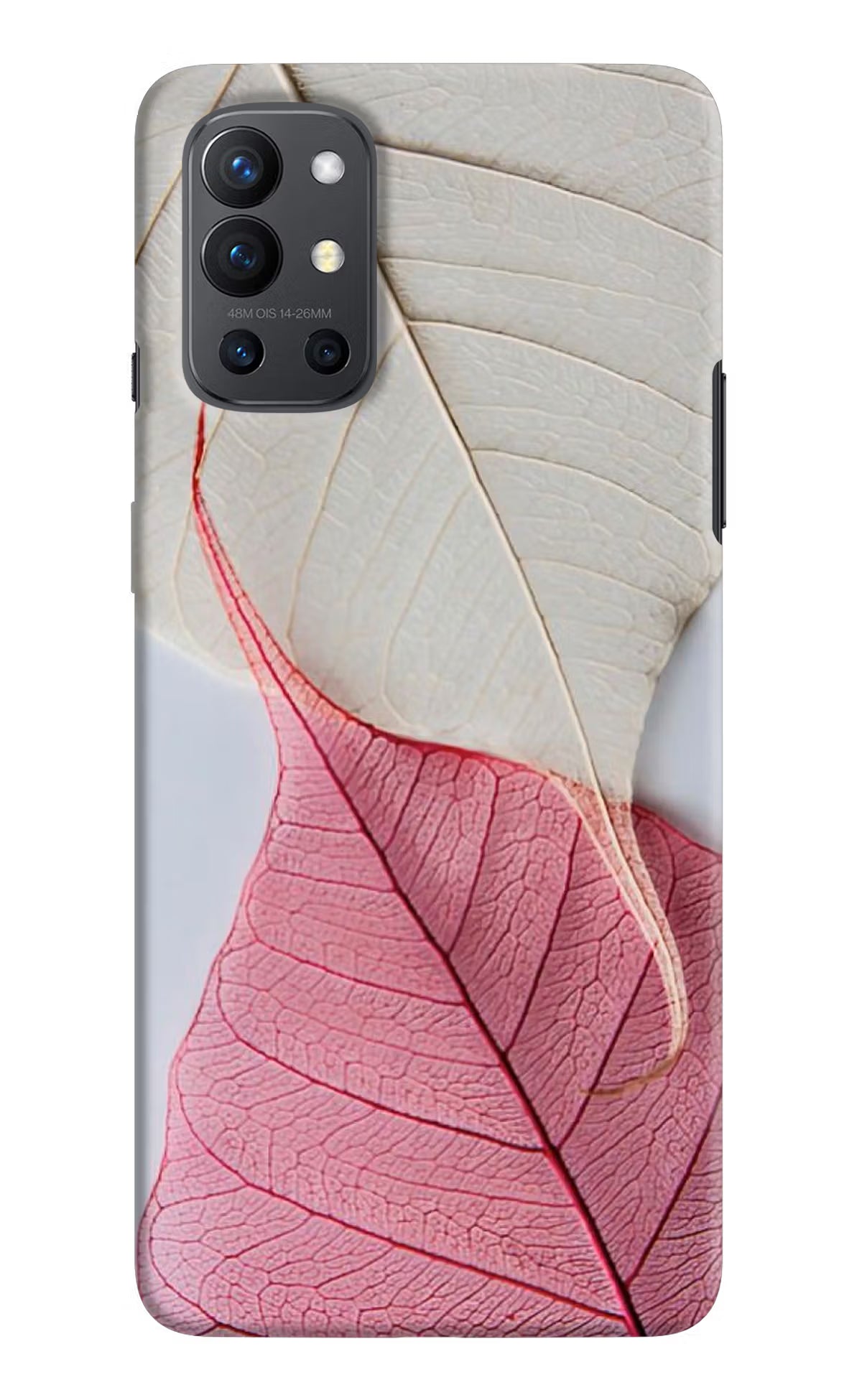White Pink Leaf Oneplus 9R Hard Case Back Cover by Casekaro