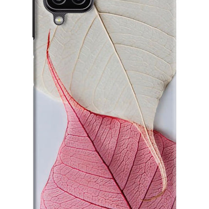 White Pink Leaf Samsung M12/F12 Hard Case Back Cover by Casekaro