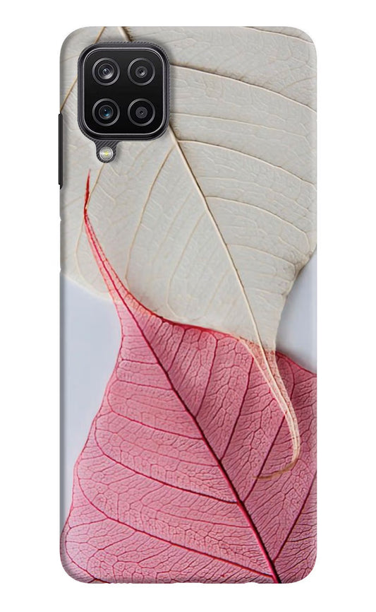 White Pink Leaf Samsung M12/F12 Hard Case Back Cover by Casekaro