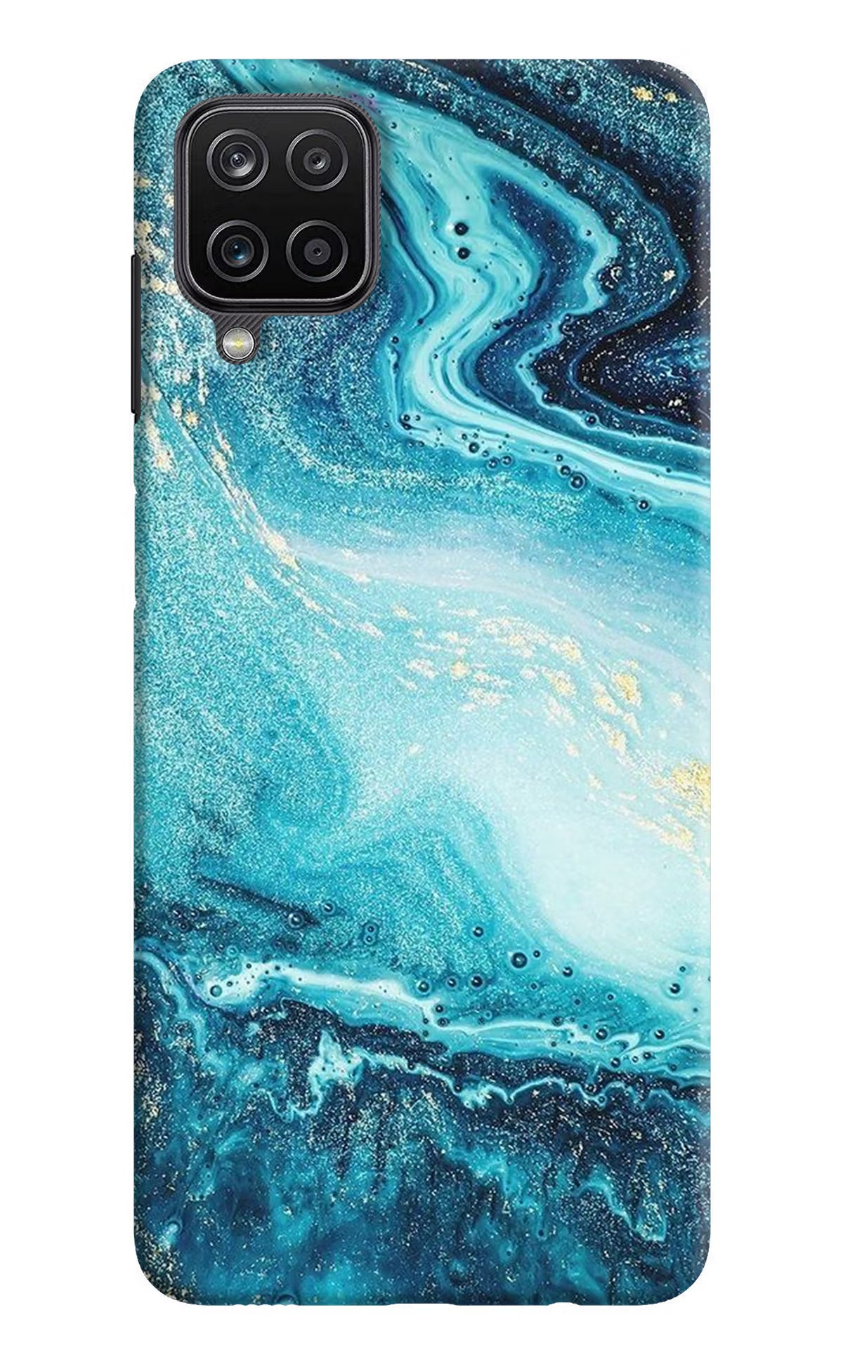 Blue Glitter Marble Samsung M12/F12 Hard Case Back Cover by Casekaro