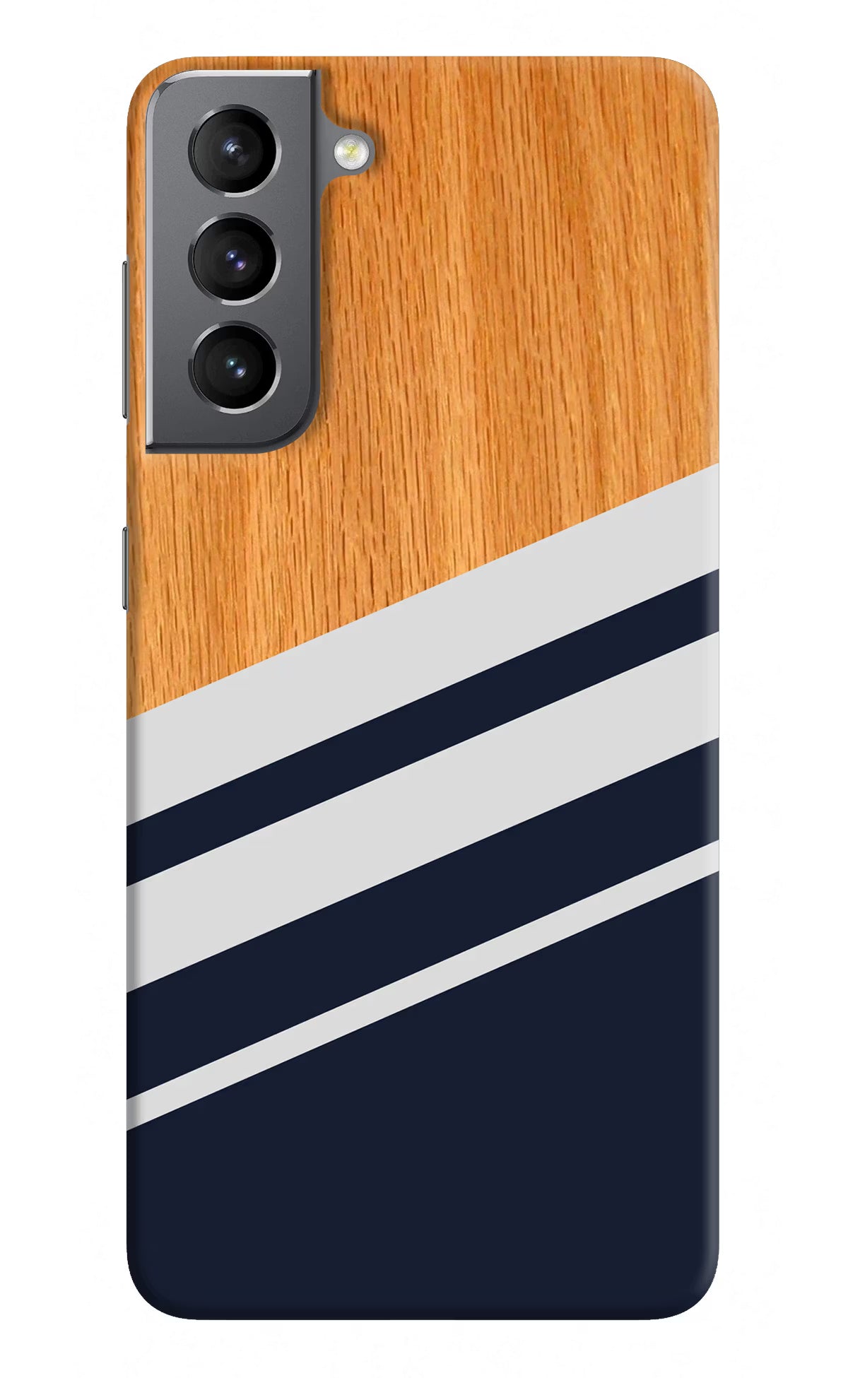 Blue and white wooden Samsung S21 Hard Case Back Cover by Casekaro