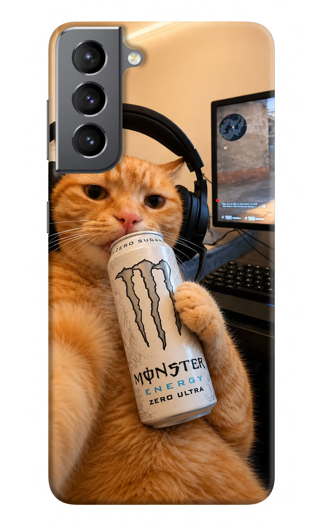 Gamer Cat Energy Samsung S21 Hard Case Back Cover by Casekaro