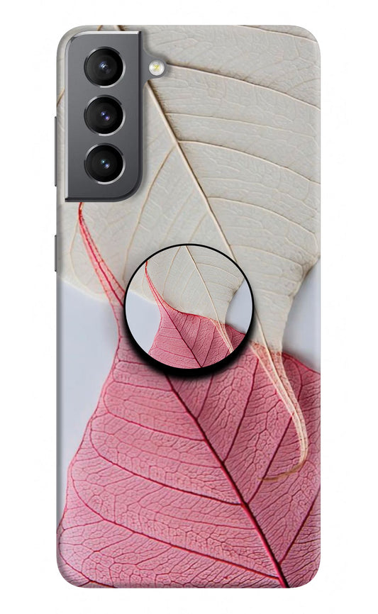 White Pink Leaf Samsung S21 Pop Case by Casekaro