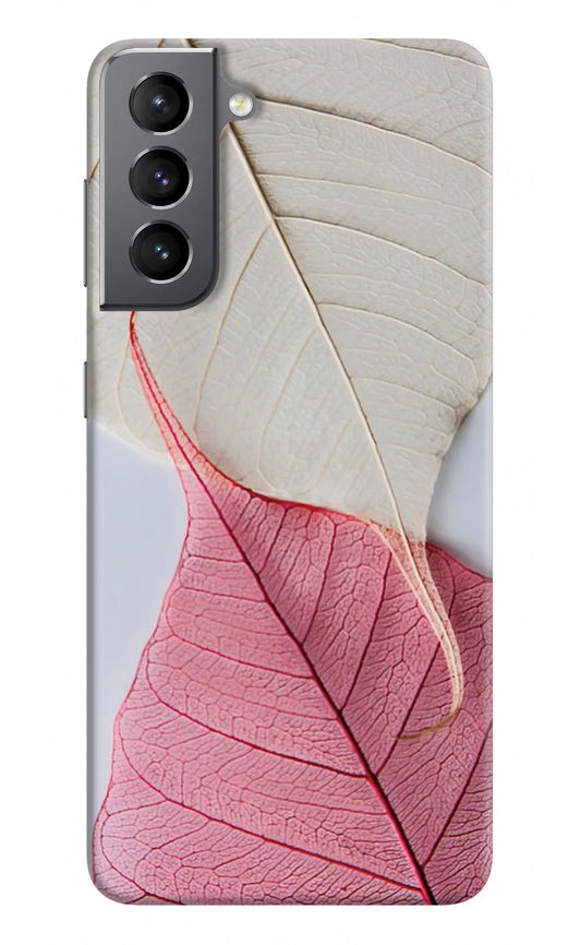 White Pink Leaf Samsung S21 Plus Hard Case Back Cover by Casekaro