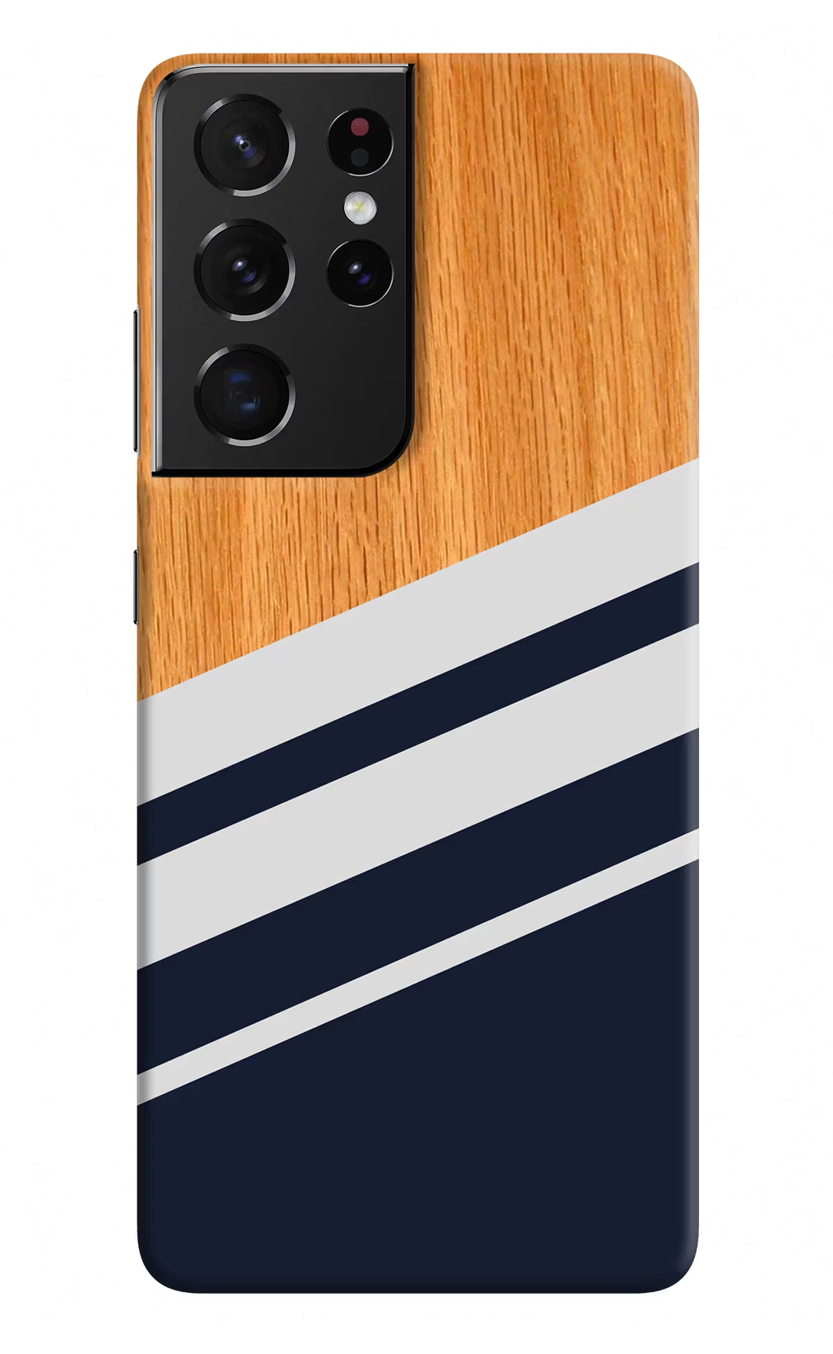Blue and white wooden Samsung S21 Ultra Hard Case Back Cover by Casekaro