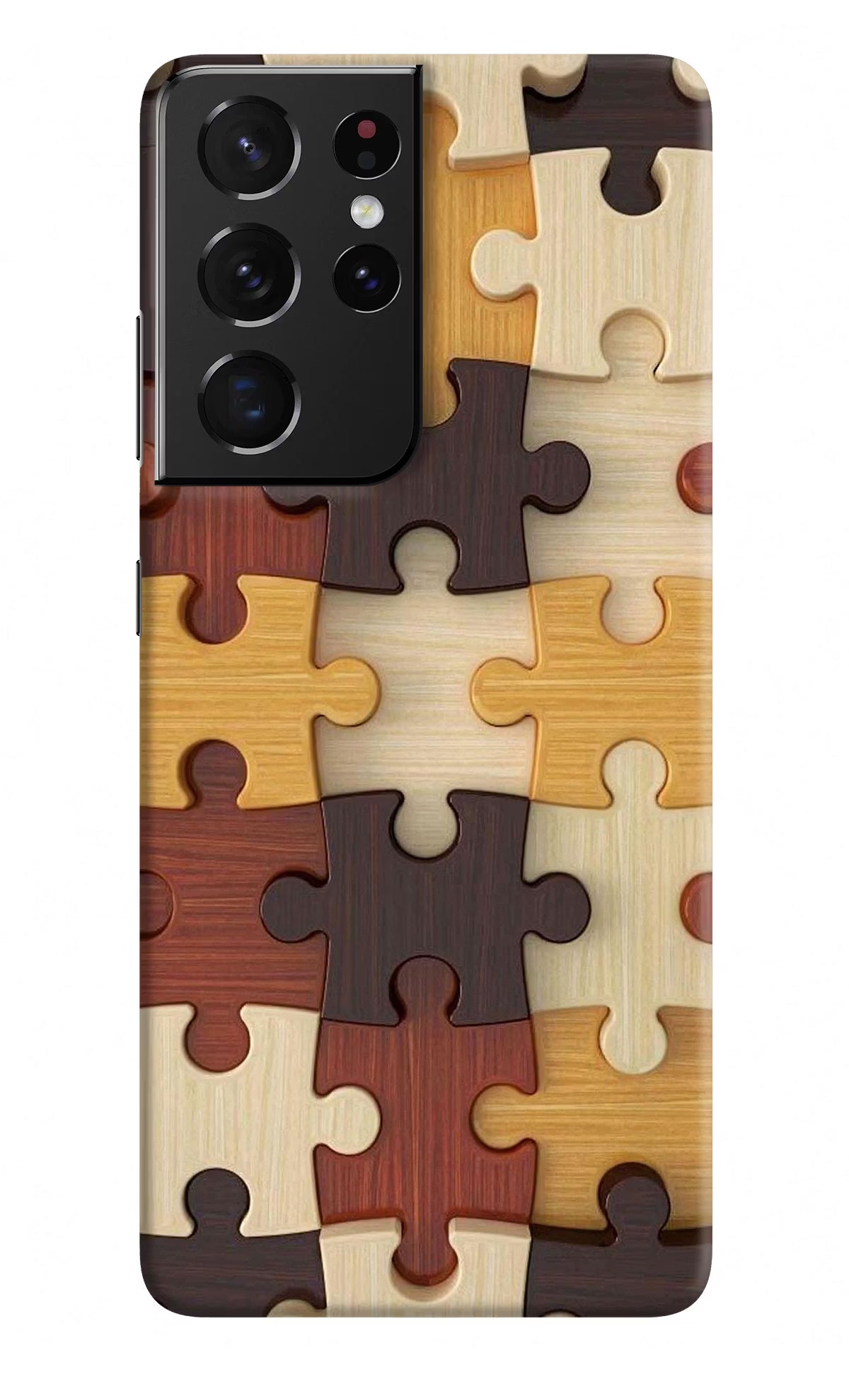Wooden Puzzle Samsung S21 Ultra Hard Case Back Cover by Casekaro