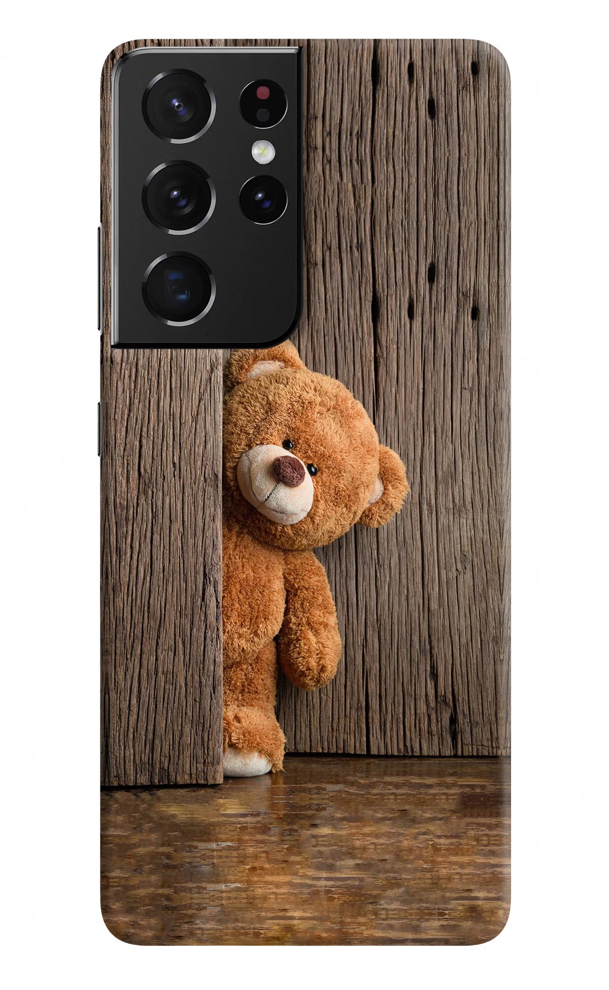 Teddy Wooden Samsung S21 Ultra Hard Case Back Cover by Casekaro
