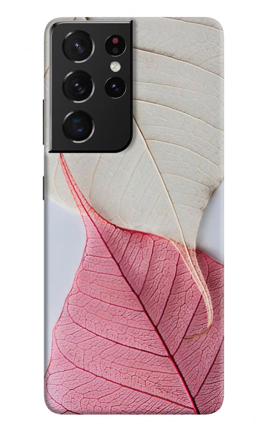 White Pink Leaf Samsung S21 Ultra Hard Case Back Cover by Casekaro