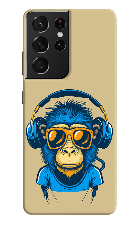 Monkey Headphone Samsung S21 Ultra Hard Case Back Cover by Casekaro