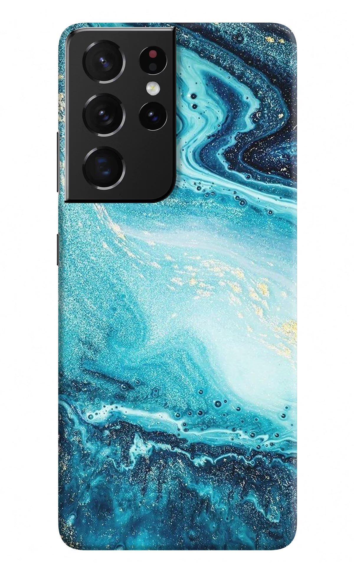 Blue Glitter Marble Samsung S21 Ultra Hard Case Back Cover by Casekaro