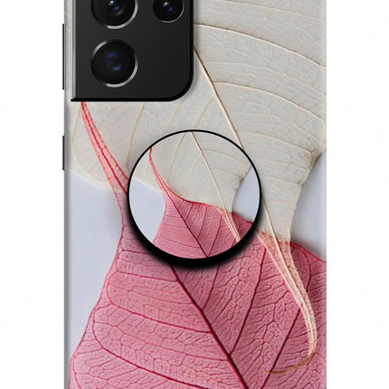 White Pink Leaf Samsung S21 Ultra Pop Case by Casekaro