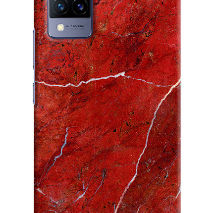 Red Marble Design Vivo V21 Hard Case Back Cover by Casekaro