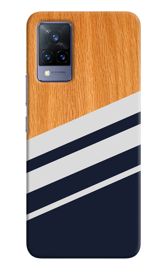 Blue and white wooden Vivo V21 Hard Case Back Cover by Casekaro