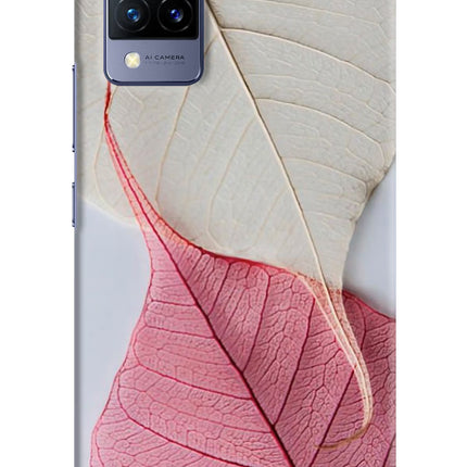 White Pink Leaf Vivo V21 Hard Case Back Cover by Casekaro