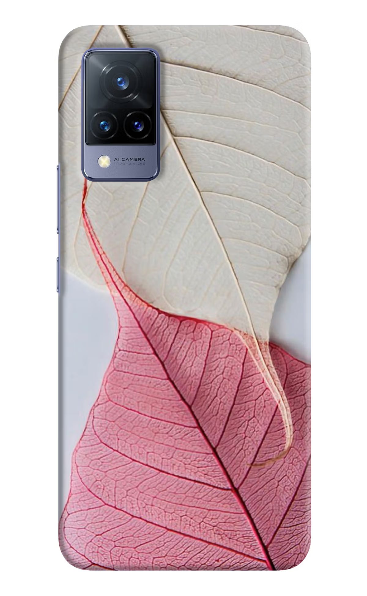 White Pink Leaf Vivo V21 Hard Case Back Cover by Casekaro