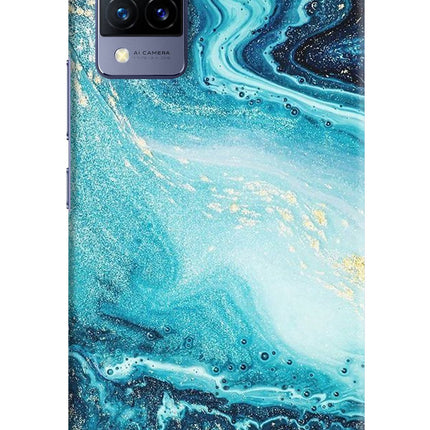 Blue Glitter Marble Vivo V21 Hard Case Back Cover by Casekaro