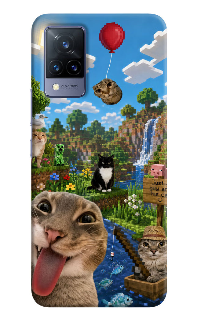 Minecraft Cat Chaos Vivo V21 Hard Case Back Cover by Casekaro