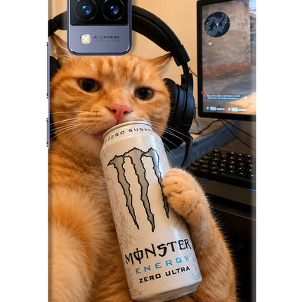 Gamer Cat Energy Vivo V21 Hard Case Back Cover by Casekaro
