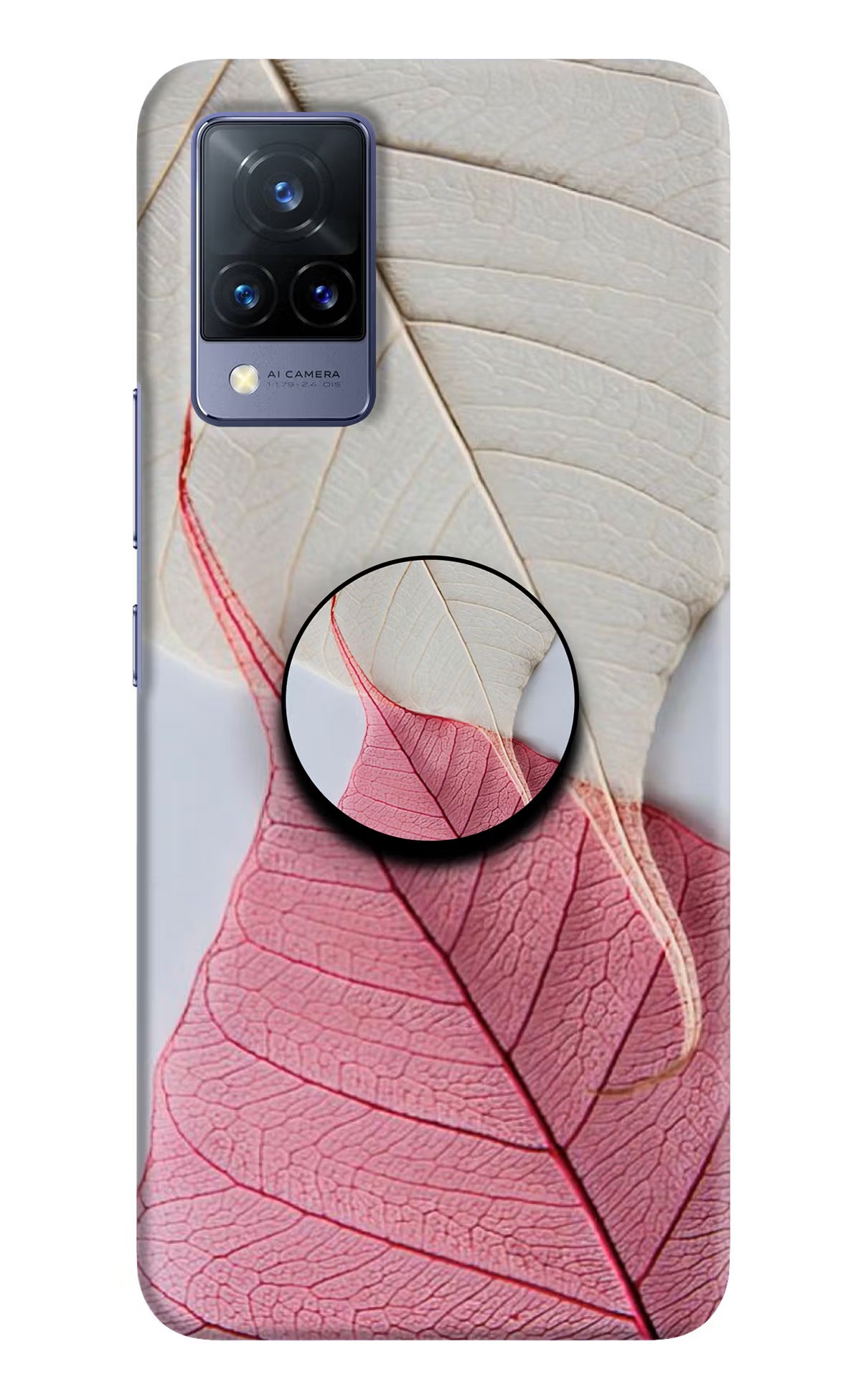 White Pink Leaf Vivo V21 Pop Case by Casekaro