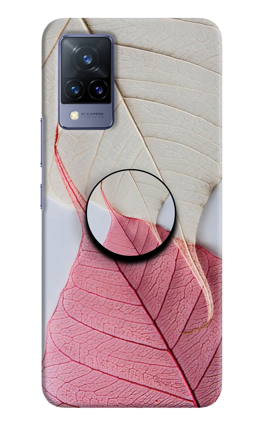 White Pink Leaf Vivo V21 Pop Case, Hard case