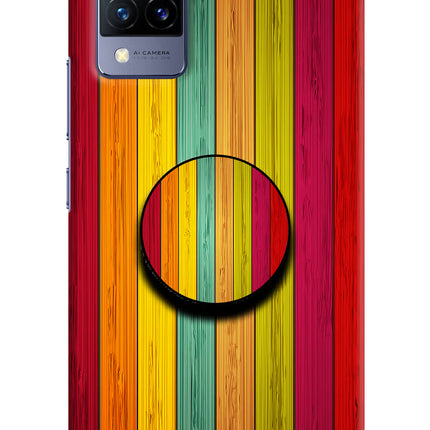 Multicolor Wooden Vivo V21 Pop Case by Casekaro