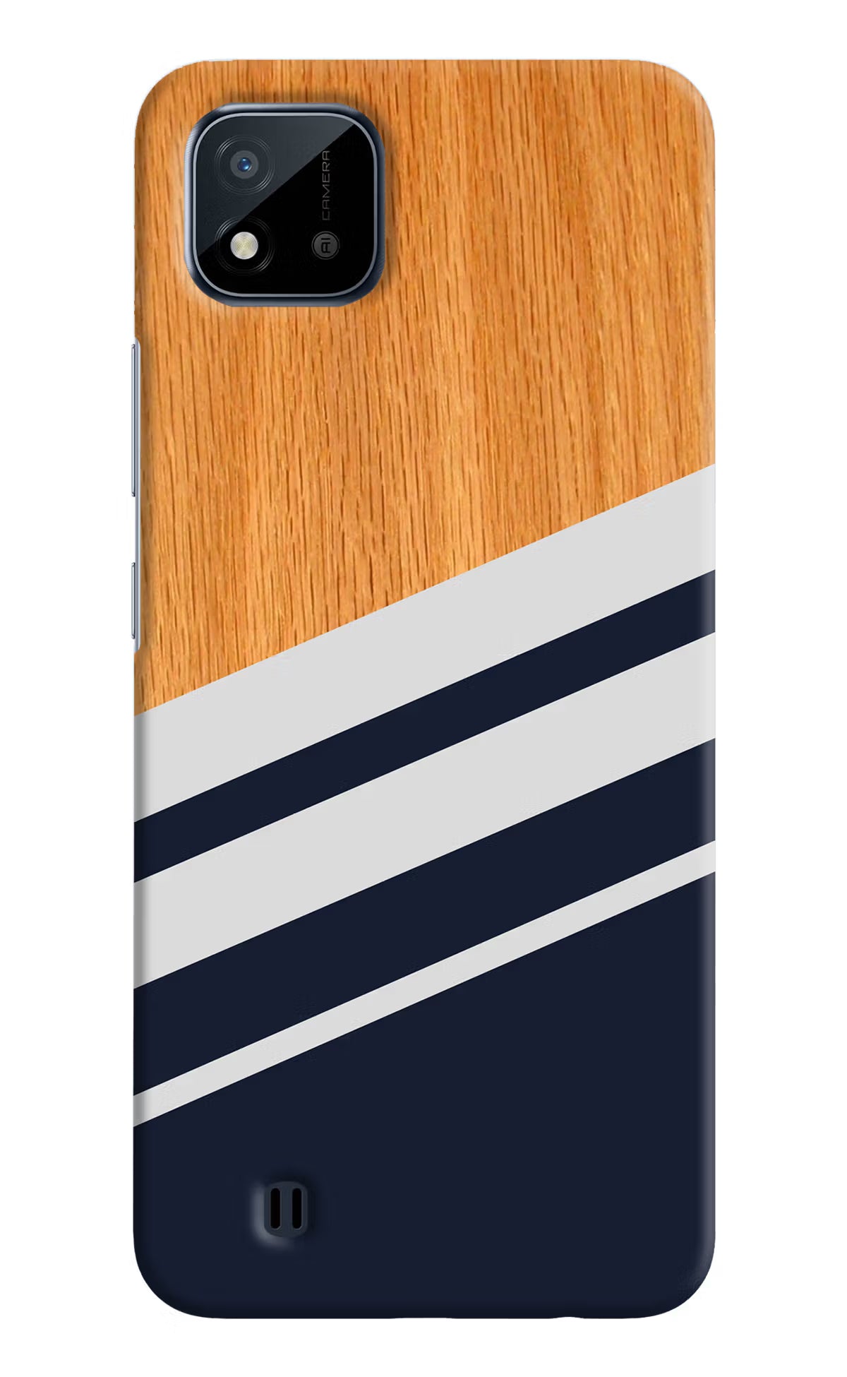 Blue and white wooden Realme C20 Hard Case Back Cover by Casekaro