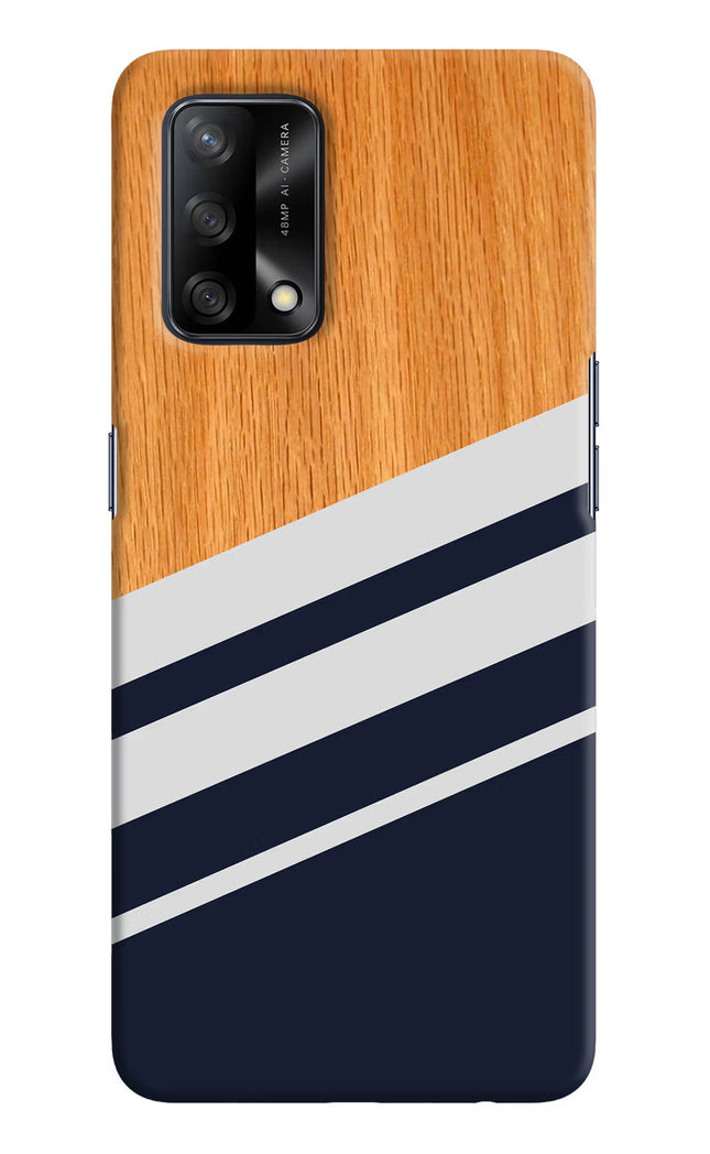 Blue and white wooden Oppo F19/F19s Hard Case Back Cover by Casekaro