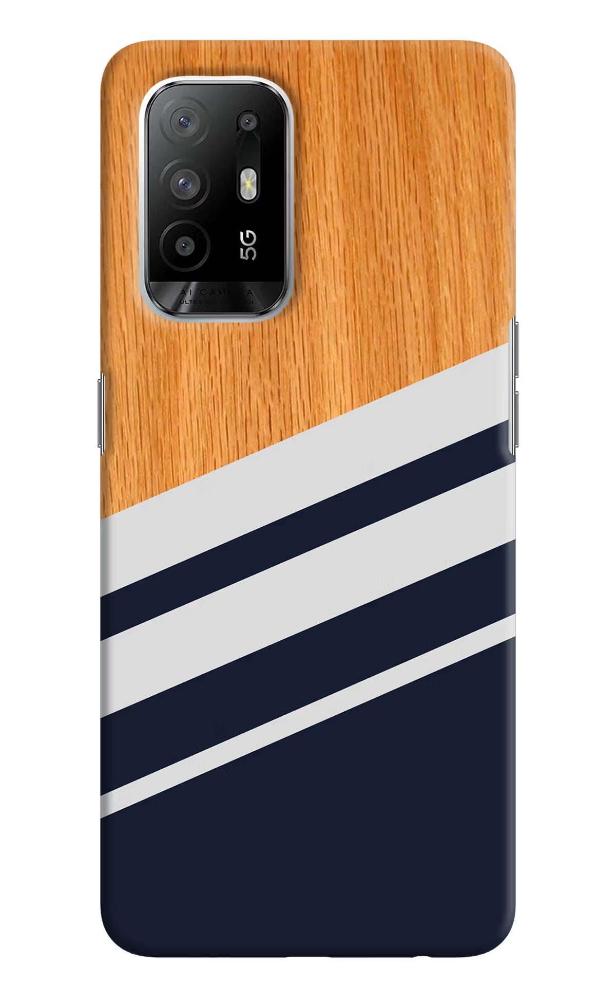 Blue and white wooden Oppo F19 Pro+ Hard Case Back Cover by Casekaro
