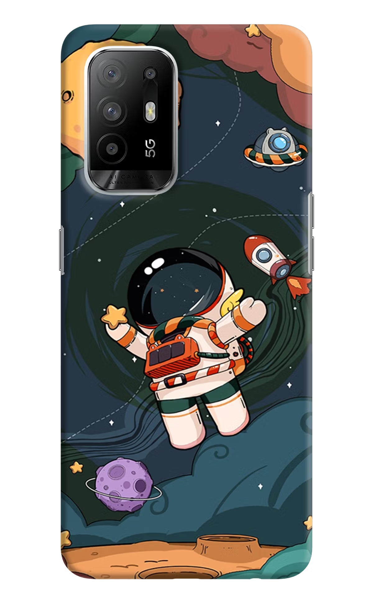 Cartoon Astronaut Oppo F19 Pro+ Hard Case Back Cover by Casekaro