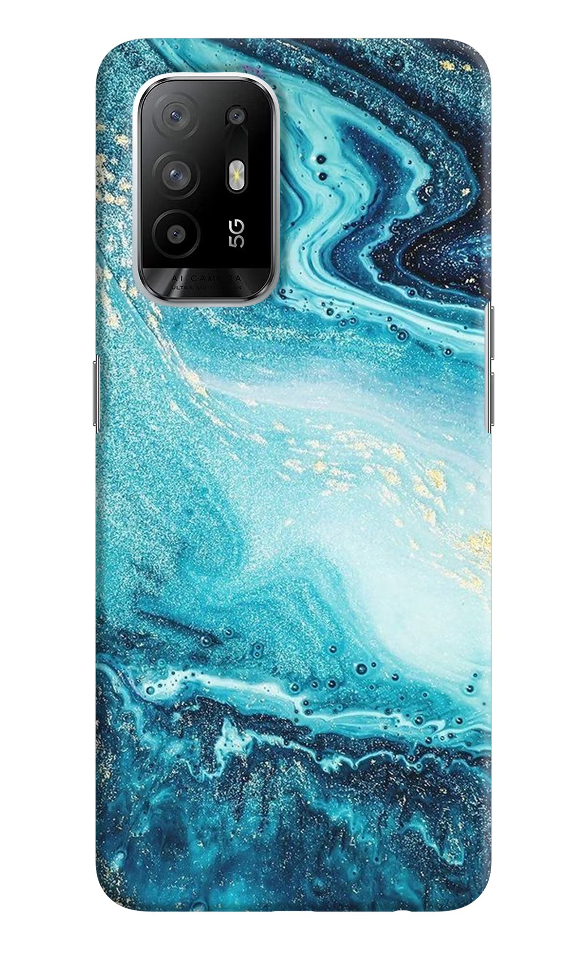 Blue Glitter Marble Oppo F19 Pro+ Hard Case Back Cover by Casekaro