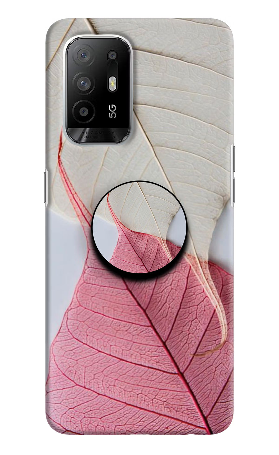 White Pink Leaf Oppo F19 Pro+ Pop Case, Hard case