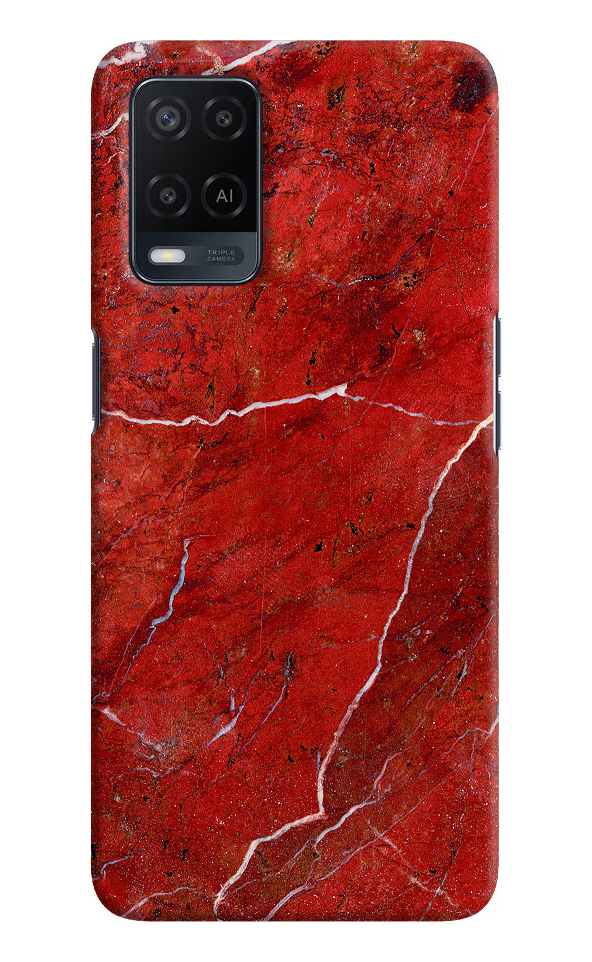 Red Marble Design Oppo A54 Hard Case Back Cover by Casekaro