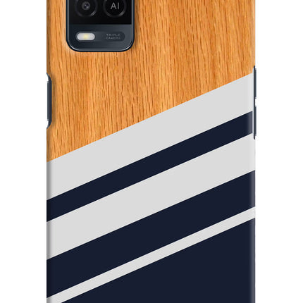 Blue and white wooden Oppo A54 Hard Case Back Cover by Casekaro