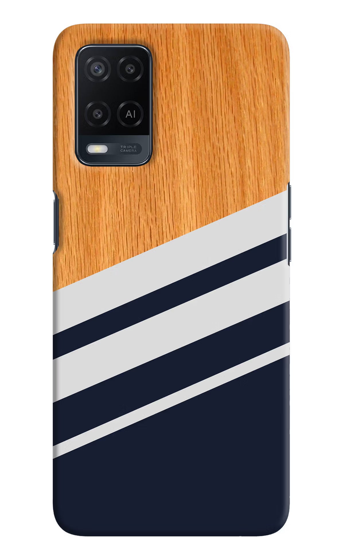 Blue and white wooden Oppo A54 Hard Case Back Cover by Casekaro