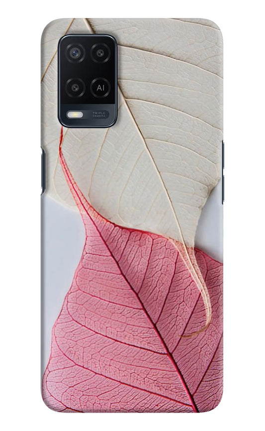 White Pink Leaf Oppo A54 Hard Case Back Cover by Casekaro
