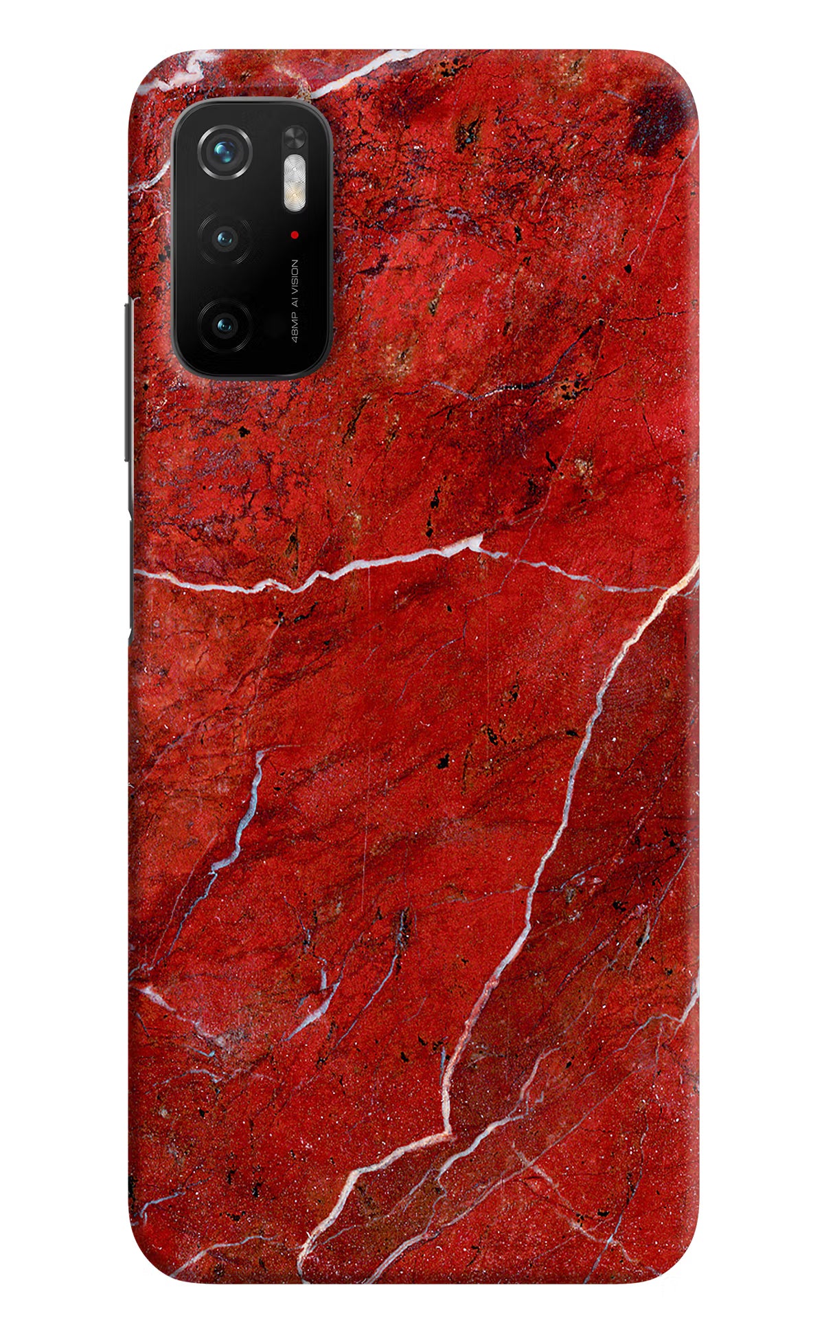 Red Marble Design Poco M3 Pro 5G Hard Case Back Cover by Casekaro