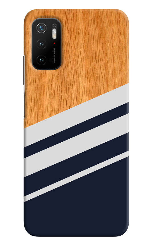 Blue and white wooden Poco M3 Pro 5G Hard Case Back Cover by Casekaro
