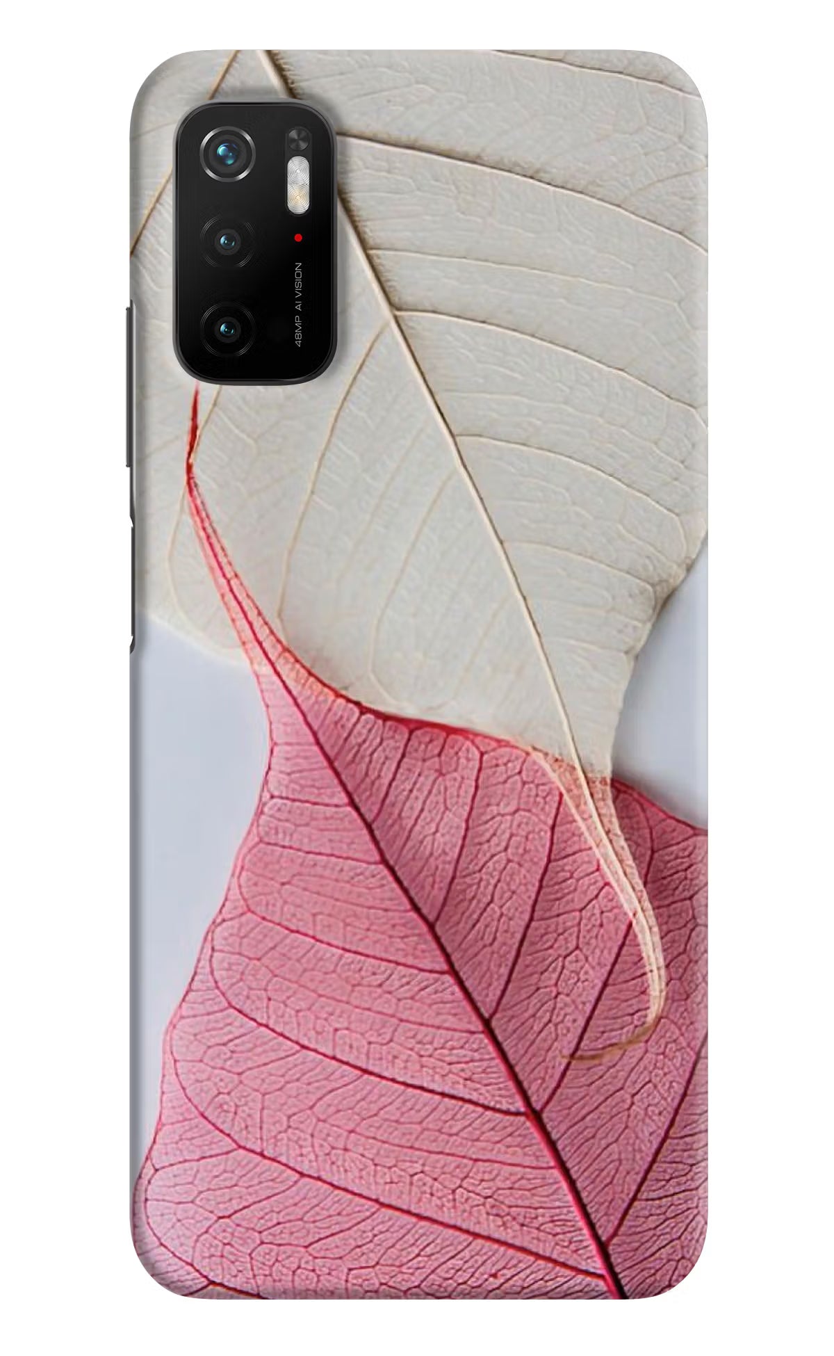 White Pink Leaf Poco M3 Pro 5G Hard Case Back Cover by Casekaro