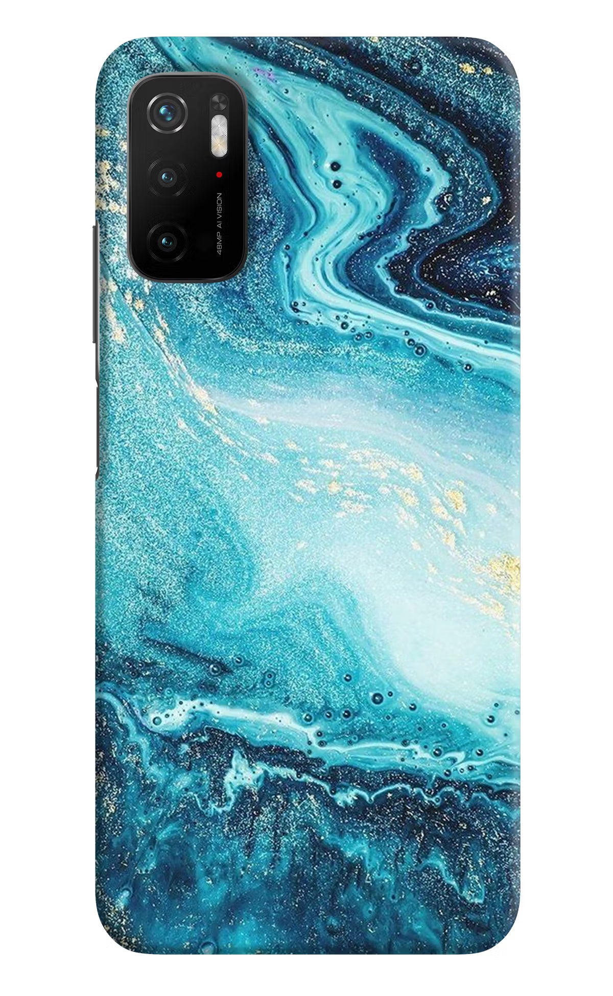 Blue Glitter Marble Poco M3 Pro 5G Hard Case Back Cover by Casekaro