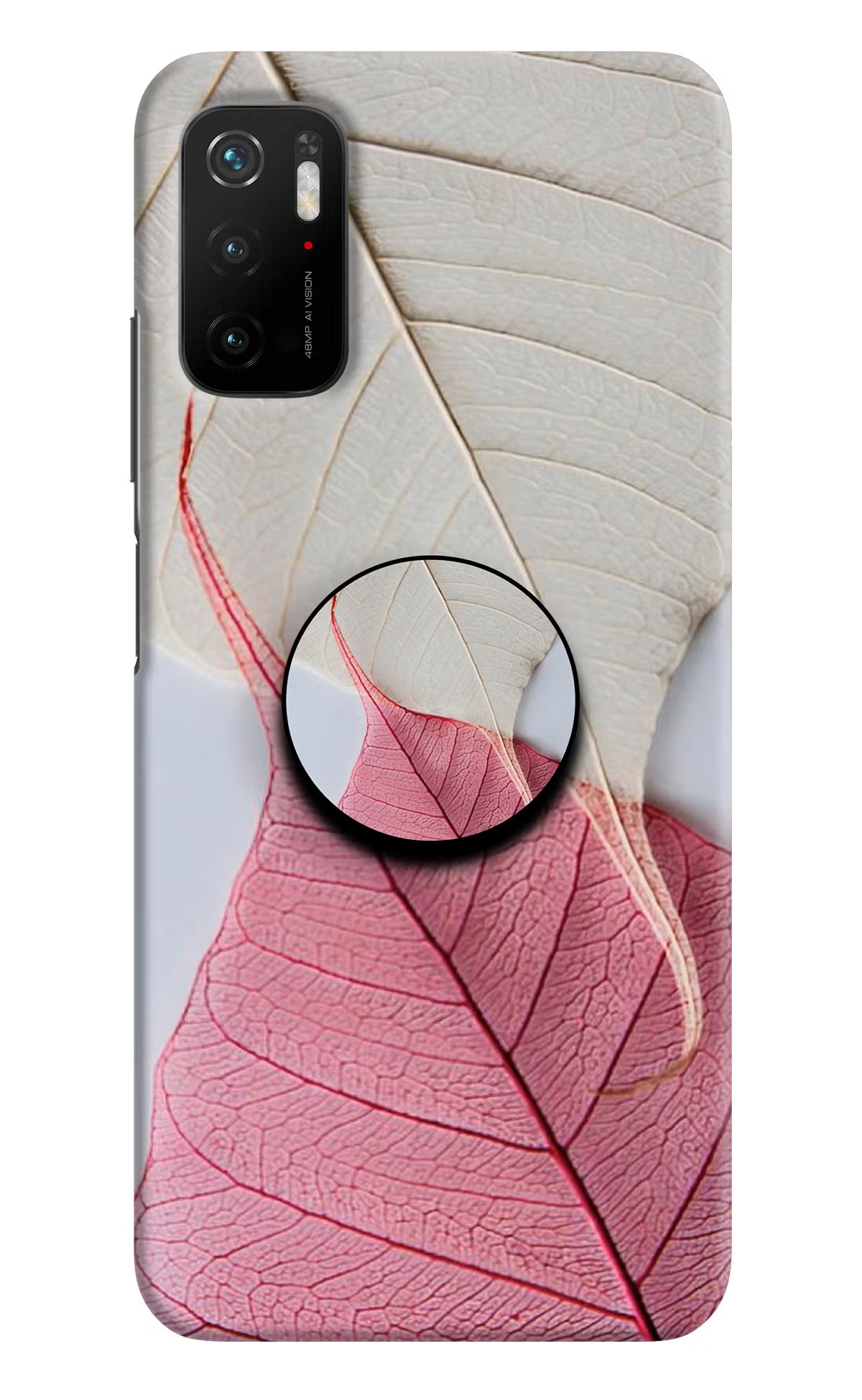 White Pink Leaf Poco M3 Pro 5G Pop Case by Casekaro
