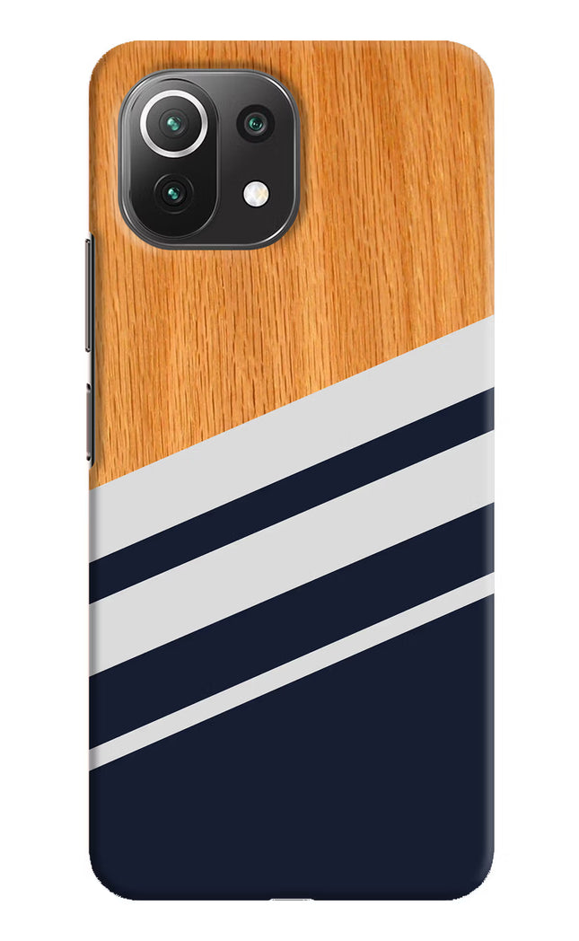 Blue and white wooden Mi 11 Lite Hard Case Back Cover by Casekaro