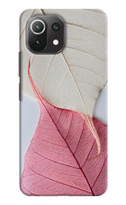 White Pink Leaf Mi 11 Lite Hard Case Back Cover by Casekaro