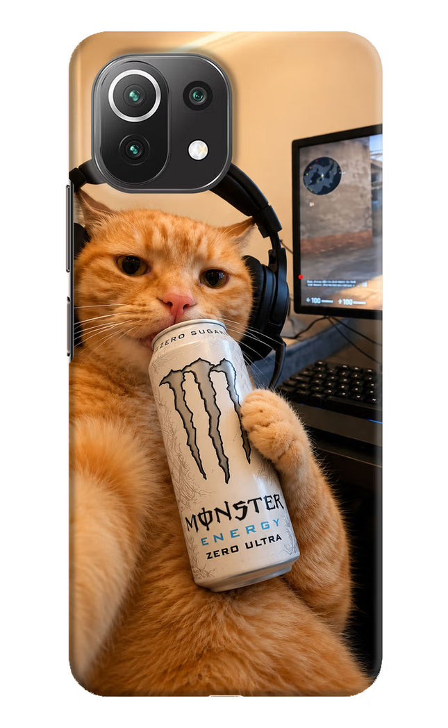 Gamer Cat Energy Mi 11 Lite Hard Case Back Cover by Casekaro