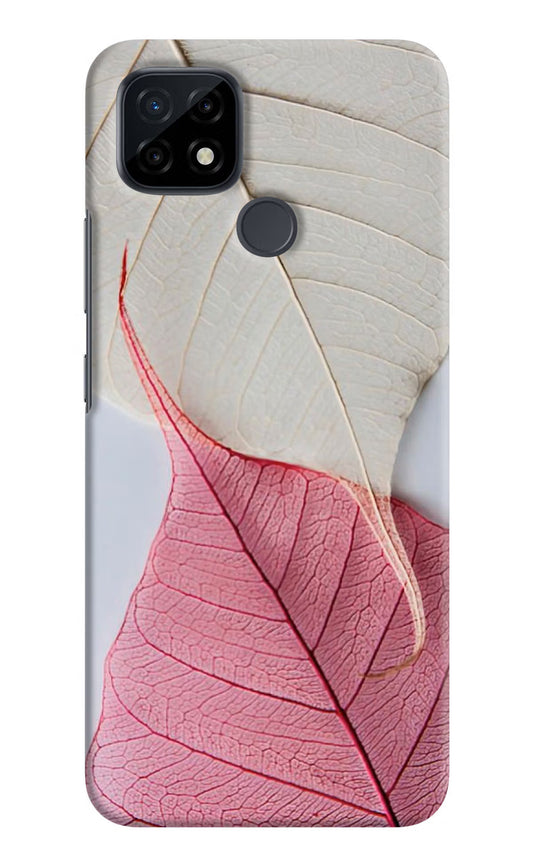 White Pink Leaf Realme C21 Hard Case Back Cover by Casekaro