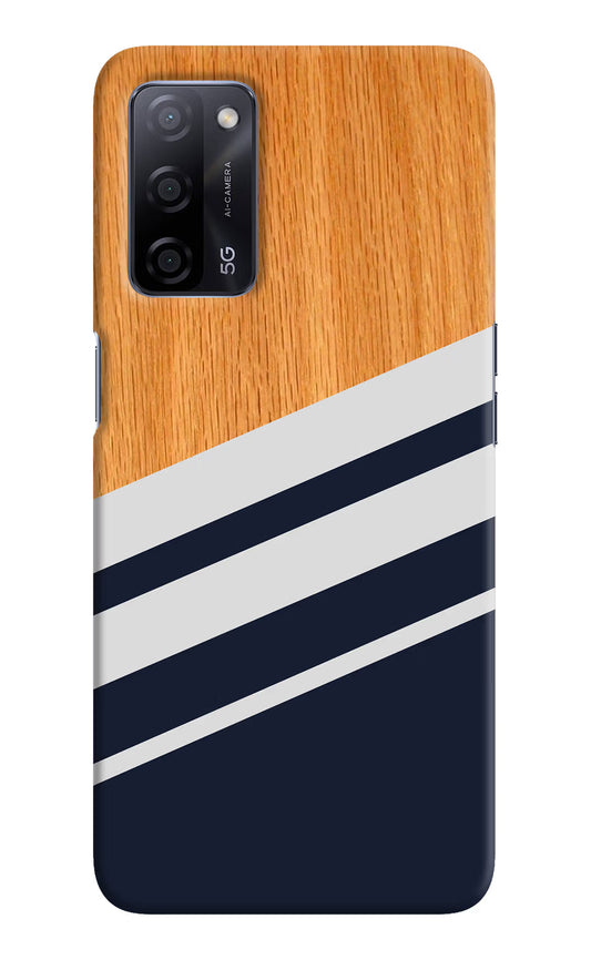 Blue and white wooden Oppo A53s 5G Hard Case Back Cover by Casekaro