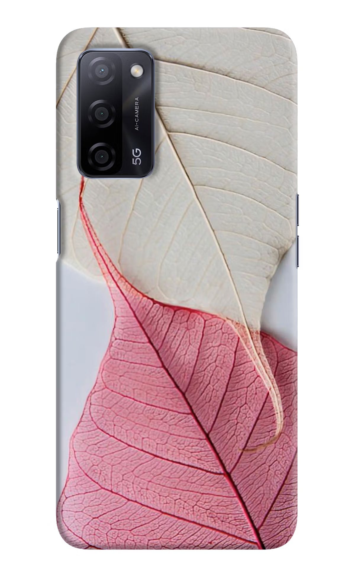 White Pink Leaf Oppo A53s 5G Hard Case Back Cover by Casekaro